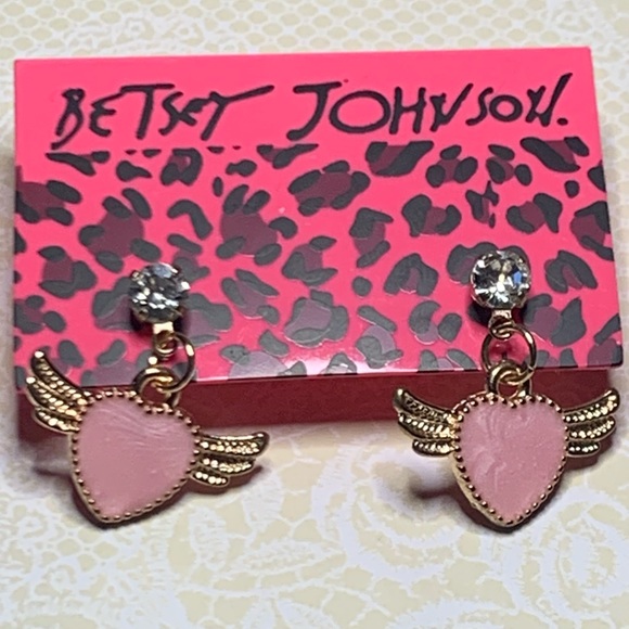 Betsey Johnson Style - Pink Heart Wings Earrings